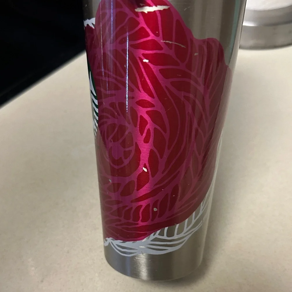 Starbucks Stainless Steel Tumbler with magenta and white floral Pattern